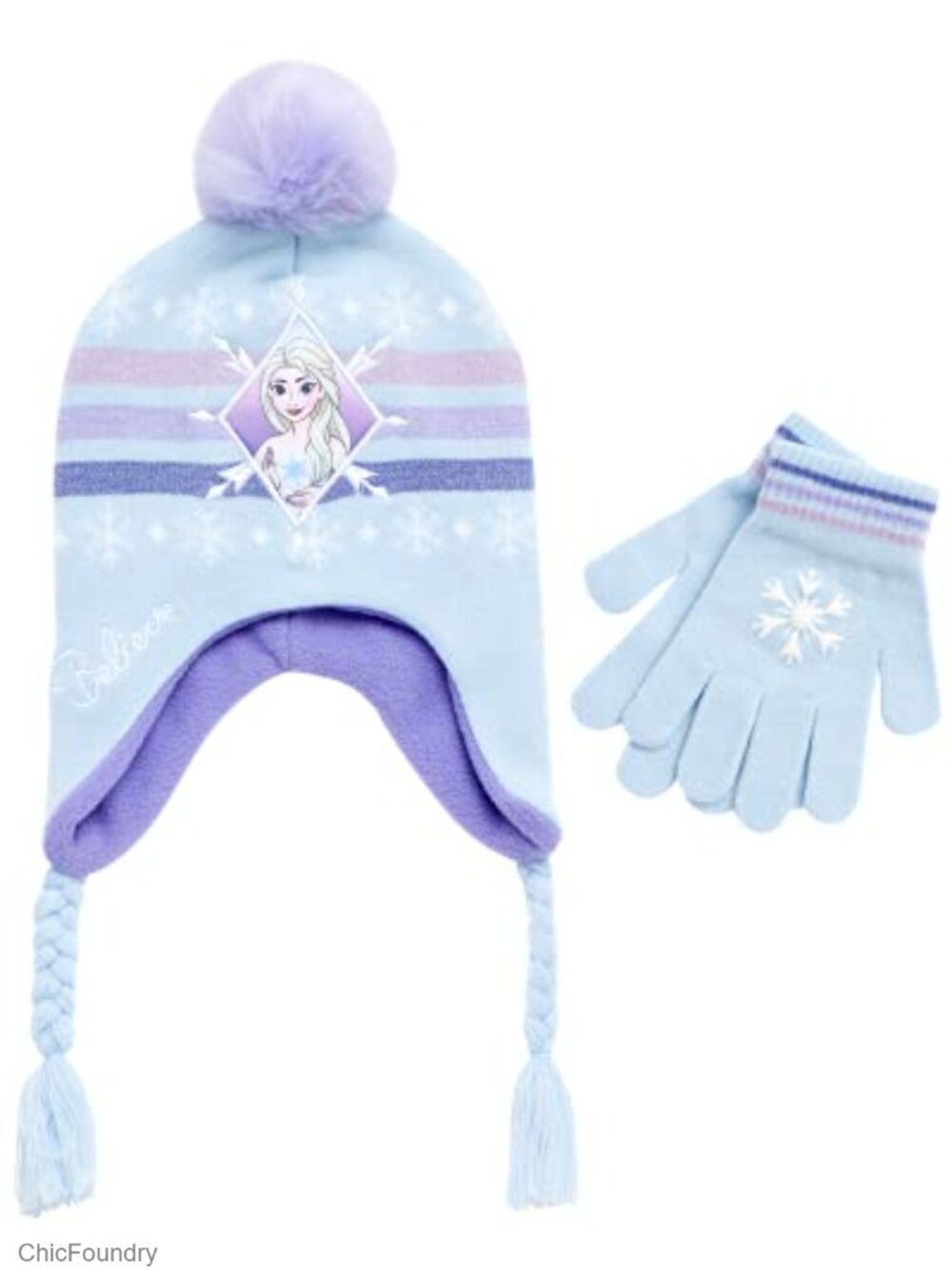 Girls' Frozen Elsa Beanie & Glove Set - Acrylic Knit Winter Accessory